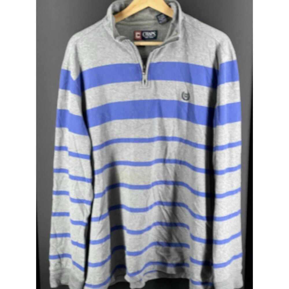 Chaps Long Sleeve Blue and Gray Striped T-Shirt (Size L)